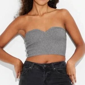 Wild Fable Women’s Cropped Tube Sweater XL Heather Gray, Ribbed Split Neck